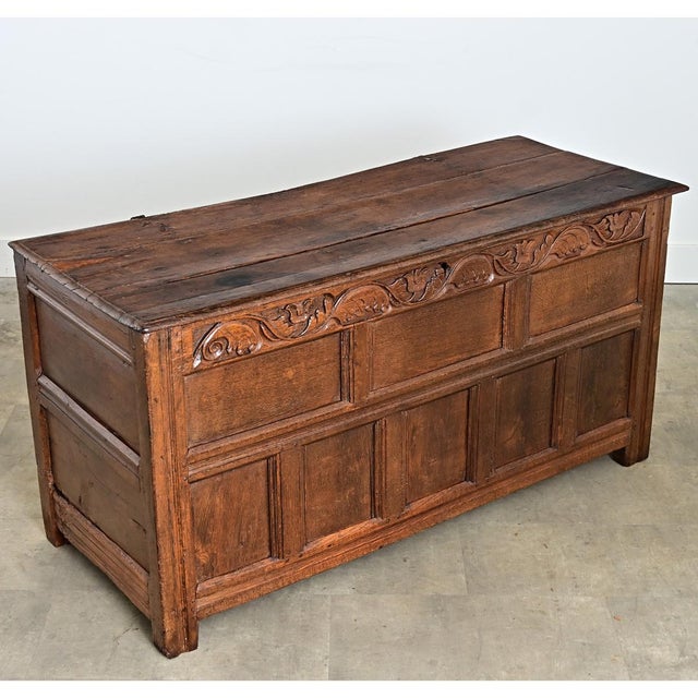 Early 18th Century French 18th Century Solid Oak Carved Coffer For Sale - Image 5 of 13