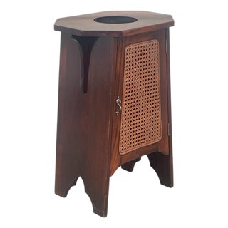 Antique Signed Arts & Crafts Mixed Elements Smoke Stand Cabinet For Sale