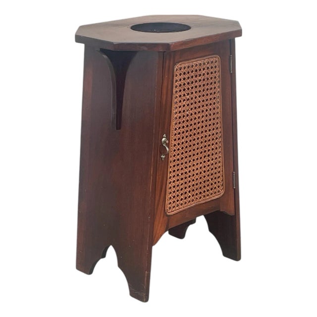 Antique Signed Arts & Crafts Mixed Elements Smoke Stand Cabinet For Sale