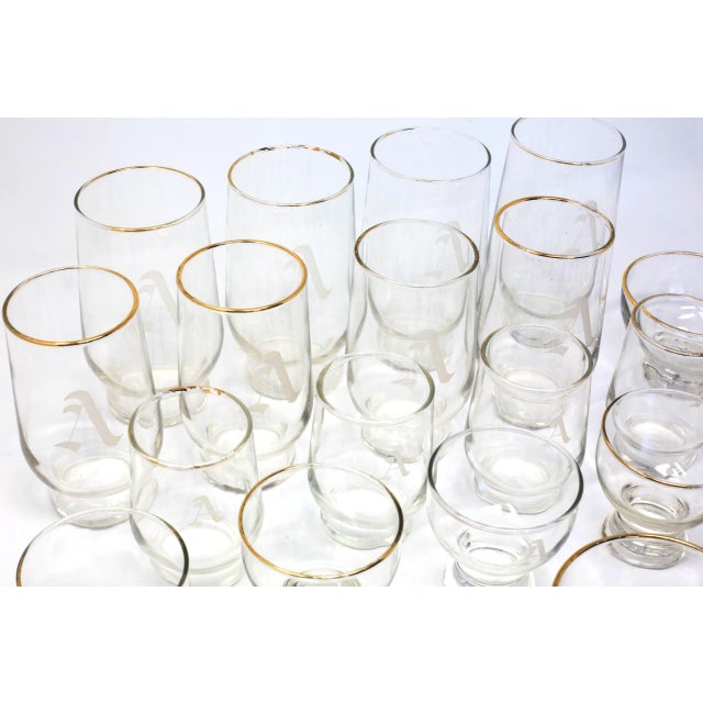 Vintage Gold Monogrammed "A" Glassware - Set of 20 For Sale - Image 4 of 12