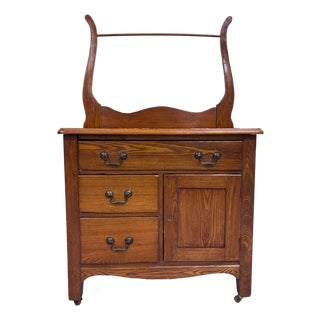 Antique Victorian Oak Washstand With Storage and Towel Rack For Sale