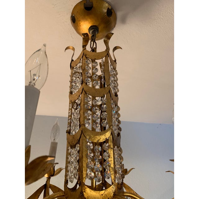 1940s Crystal Fringe Chandelier; Six Light, Hammered Brushed Brass, Glass Crystal Hollywood Regency Lighting For Sale In Oklahoma City - Image 6 of 12