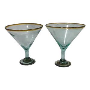 Pair of Late 20th Century Hand-Blown Mexican Art Glass Giant Margarita Martini Glasses
