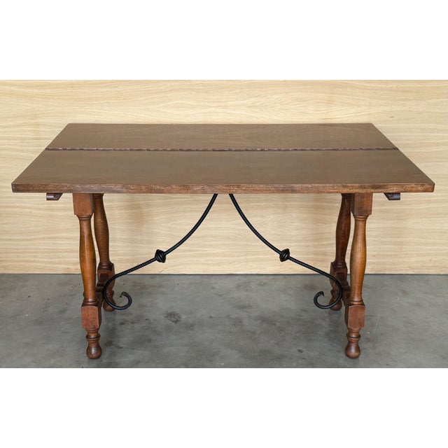 20th Century Spanish Console Fold Out Farm Table with Wood Stretcher For Sale - Image 10 of 18