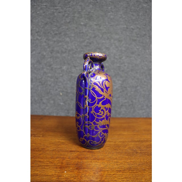 Glass Cobalt Blue Vase With Copper Gilt Floral Decoration For Sale - Image 7 of 10