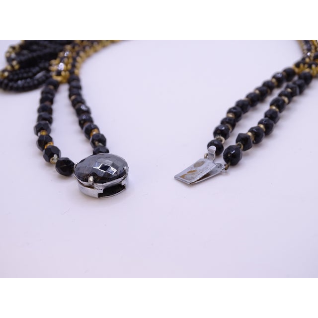20th Century Art Deco Gold-Plated Collar in Azabache and Crystals, 1930s For Sale - Image 4 of 17