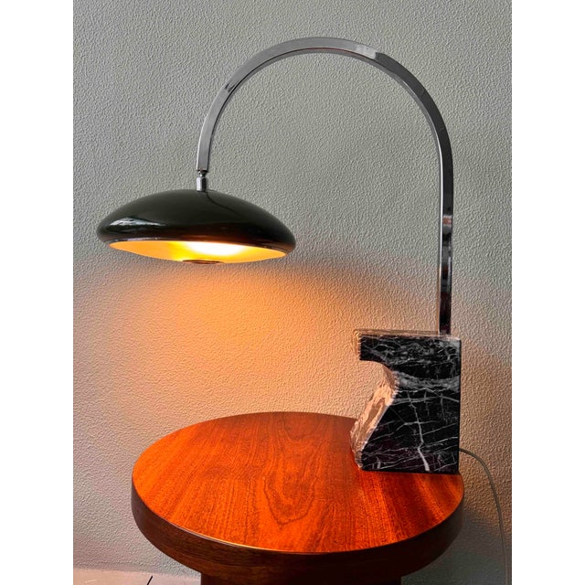 Mid-Century Modern Arc Table Lamp with Green Chrome & Marble Shade by Luis Pérez de la Oliva for Grin Luz, 1960s For Sale - Image 3 of 18