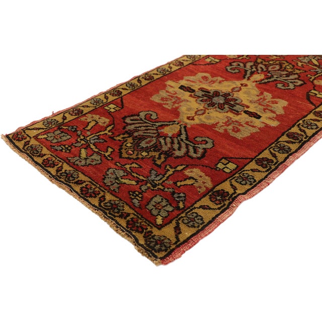 51483 Vintage Turkish Yastik Rug, 01'10 x 03'02. This exquisite hand-knotted wool vintage Turkish Yastik rug is a...
