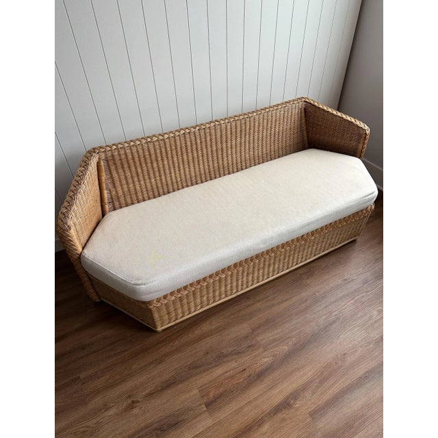 Vintage Brown Jordan Braided Wicker Hexagonal Sofa For Sale - Image 16 of 18