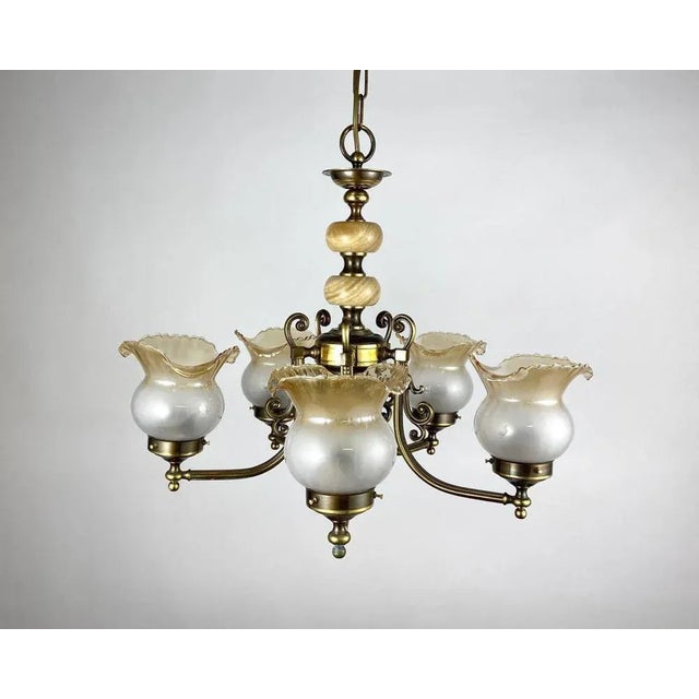 Beige Vintage Brass & Onyx Chandelier by Lacroix Legs, 1960s For Sale - Image 8 of 8