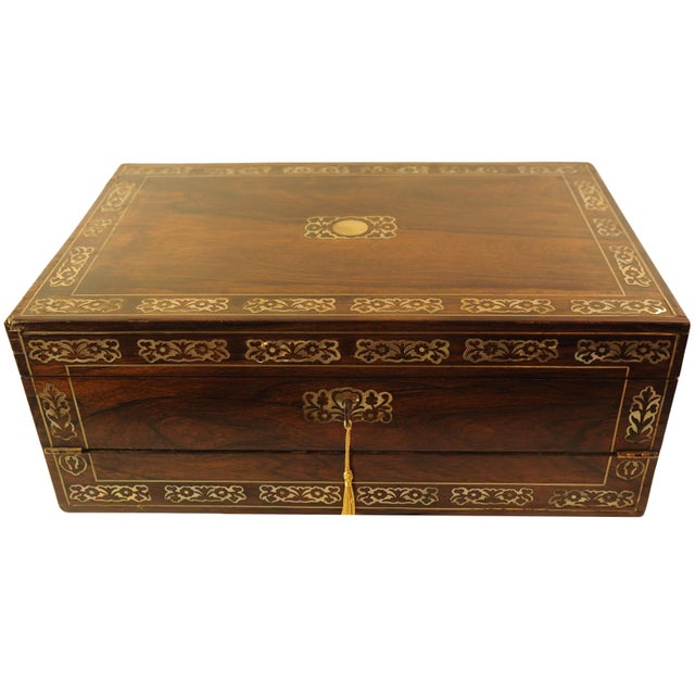 Hollywood Regency Regency Hand-Crafted Rosewood Writing Slope with Secret Compartments, Set of 6 For Sale - Image 3 of 16