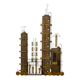 Mid 20th Century Peter Pepper Products Brutalist Cityscape Steampunk Metal Sculpture After C Jere For Sale