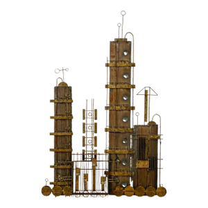 Mid 20th Century Peter Pepper Products Brutalist Cityscape Steampunk Metal Sculpture After C Jere