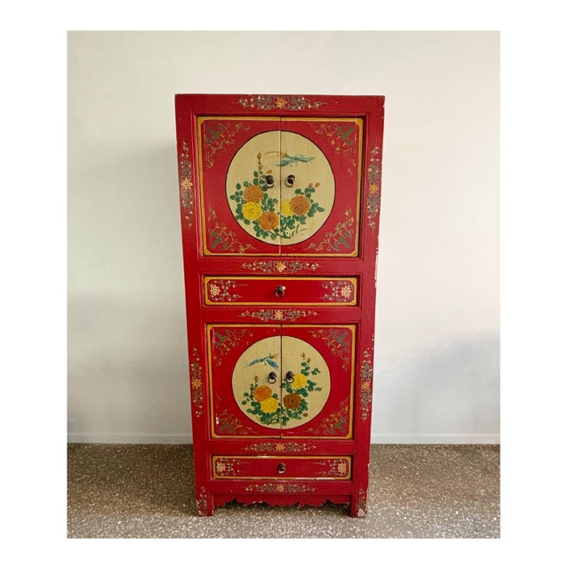 Chinoiserie Asian Wooden Cabinet with Flowers and Birds Decor For Sale - Image 10 of 10