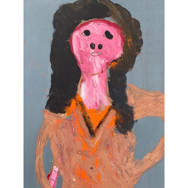 Gray 1990s Jimmy Lee Sudduth Painting “Farmers Kid” Self Taught Art Vintage, Framed For Sale - Image 8 of 12