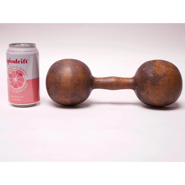 Vintage Primitive Hand-Carved Wooden Dumbell For Sale - Image 4 of 11