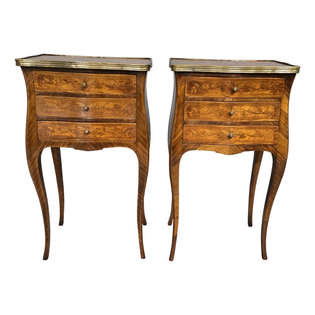 French Marquetry Bedside Lamp Tables, 1900, Set of 2 For Sale