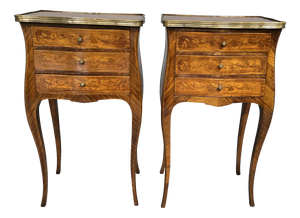 French Marquetry Bedside Lamp Tables, 1900, Set of 2