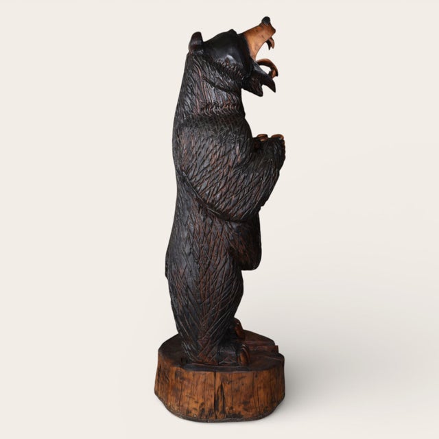 Late 20th Century Life Size 6 Foot Handcrafted Wood Carved Black Bear Sculpture For Sale - Image 5 of 16
