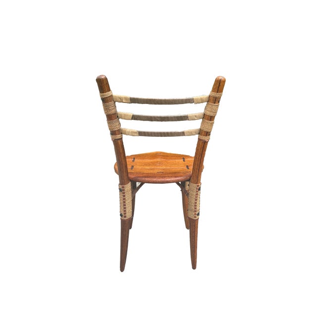 Mid-Century Modern 1990s Pacific Green Sculptural Leather Cord Chairs, With Side Table Set of 5 For Sale - Image 3 of 9