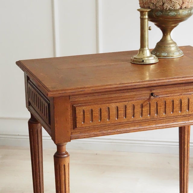Louis XVI Style Side Table with Mirror and Compartments in Oak, 1900 For Sale - Image 10 of 18