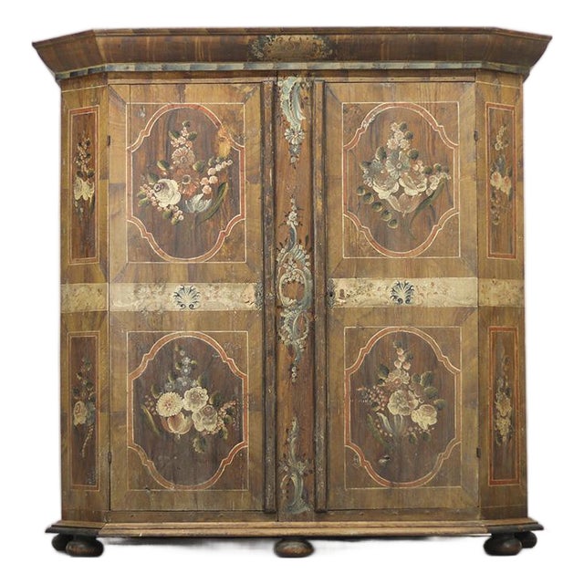 Painted Folk Art Rustic Farmhouse Bridal Cabinet, 1795 For Sale