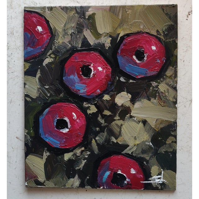 An impressionist oil painting of a pomegranate tree, by UK based artist Vivek Mandalia. Frame and hang in your home. 30 x...