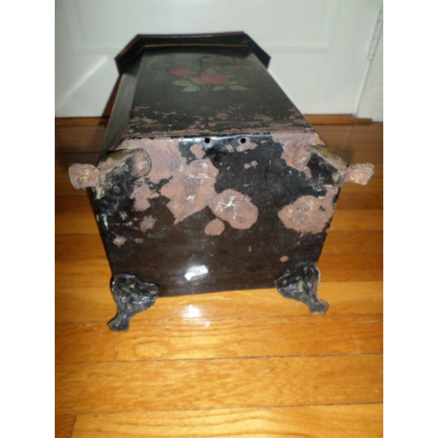Antique Victorian Tole Ware Coal Scuttle Fireplace Box With Hand Painted "Bouquet of Flowers" For Sale - Image 11 of 13