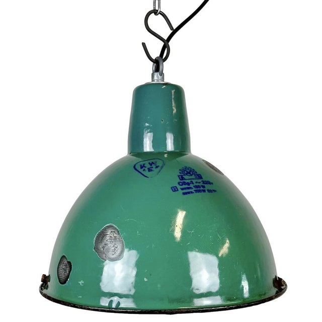 Industrial Green Enamel Factory Lamp, 1960s For Sale - Image 16 of 16
