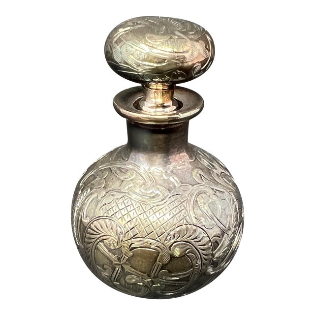 Alvin Art Nouveau Sterling Silver Overlay Perfume Bottle, c.1900 (3.25 In.) For Sale