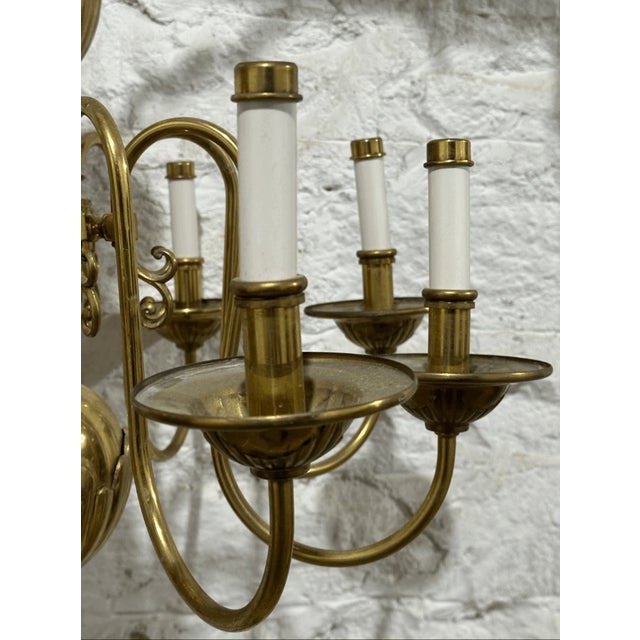 Mid 20th Century Vintage Traditional Dutch Colonial Style Solid Brass 8 Arm Chandelier For Sale - Image 5 of 6