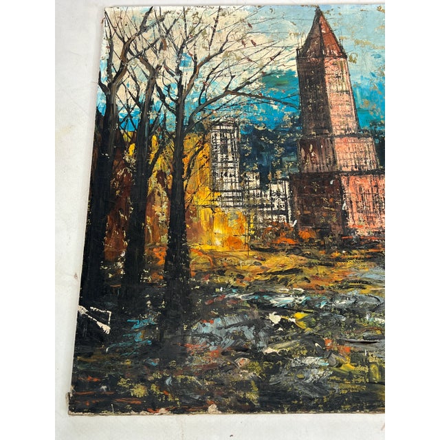 Vintage Abstract City Scape Oil on Canvas For Sale - Image 4 of 12