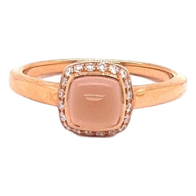 Mid 20th Century Fred of Paris Paindesure Pink Quartz & Diamond 18k Rose Gold Ring - Size 7.75 For Sale