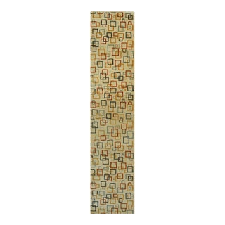 3x22 Sandstone Serenity Beige Abstract Geometric Handmade Ningxia Runner Rug For Sale