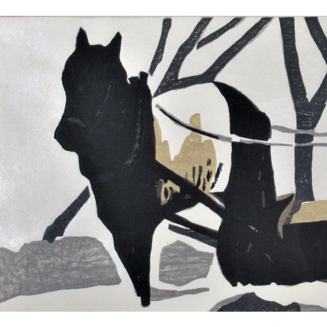 Modern Kaoru Kawano, Horse Pulling a Sledge, Circa 1950 For Sale - Image 3 of 7