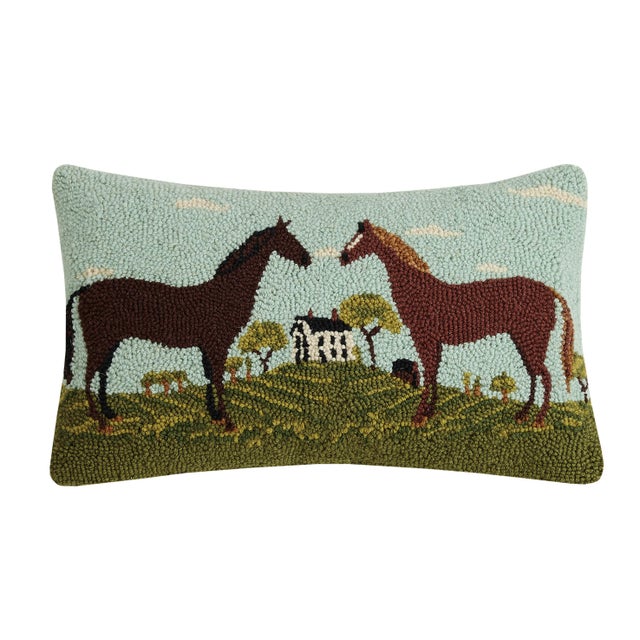 Contemporary Black Horse & Brown Horse Hook Pillow, 12" x 20" For Sale - Image 3 of 3