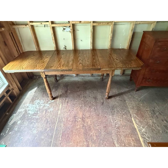 Vintage Solid Oak Wood Dining Table With Leaves For Sale - Image 11 of 13