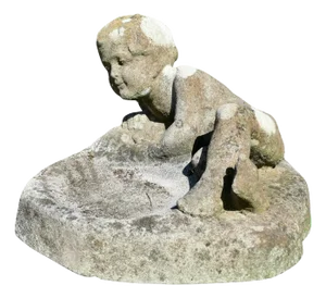 Weathered Garden Bird Bath with Small Child, 1930s