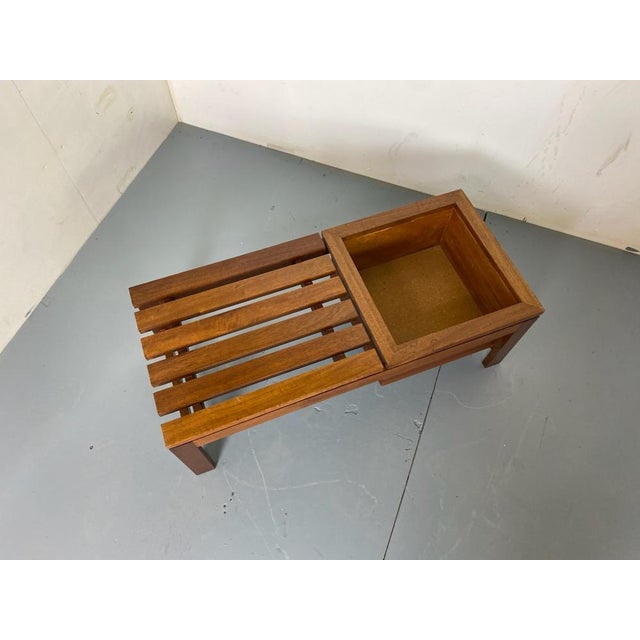 Mid-Century Modern Teak Slat Bench Side Table with Plant Stand, 1960s For Sale - Image 6 of 14