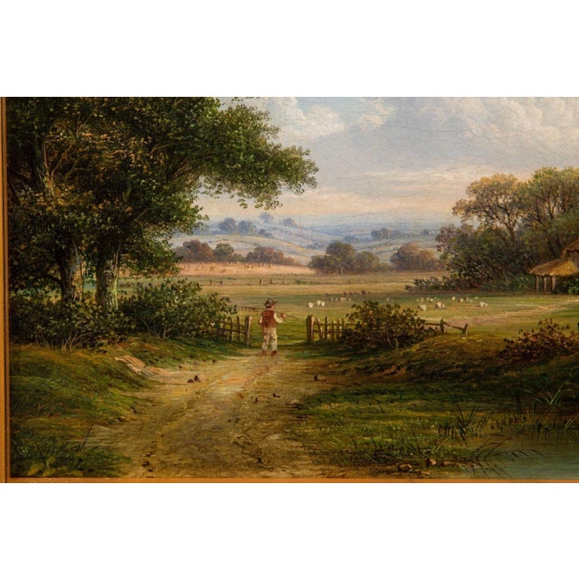 Green English Victorian Antique Oil Painting of a Devonshire Landscape, 19th Century For Sale - Image 8 of 18