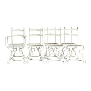 Vintage Boho Wrought Iron Scroll Dining Chairs - Set of 8