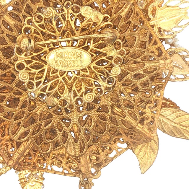 Mid-Century Modern Vintage Miriam Haskell Large Floral Brooch For Sale - Image 3 of 3
