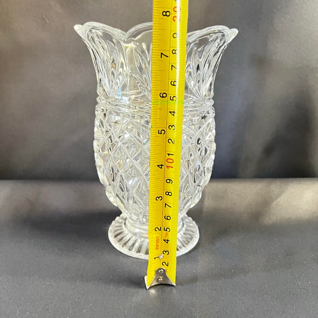 Vintage Heavy Crystal Pineapple Pattern Footed Vase With Scalloped Rim For Sale - Image 4 of 10