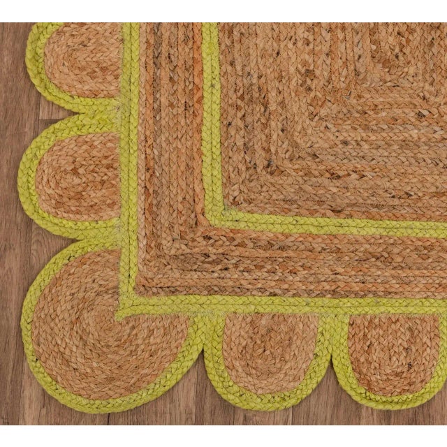Pistachio Margarita Scallop Jute Hand Made Bohemian Rug 3x10 Ft. For Sale - Image 8 of 12