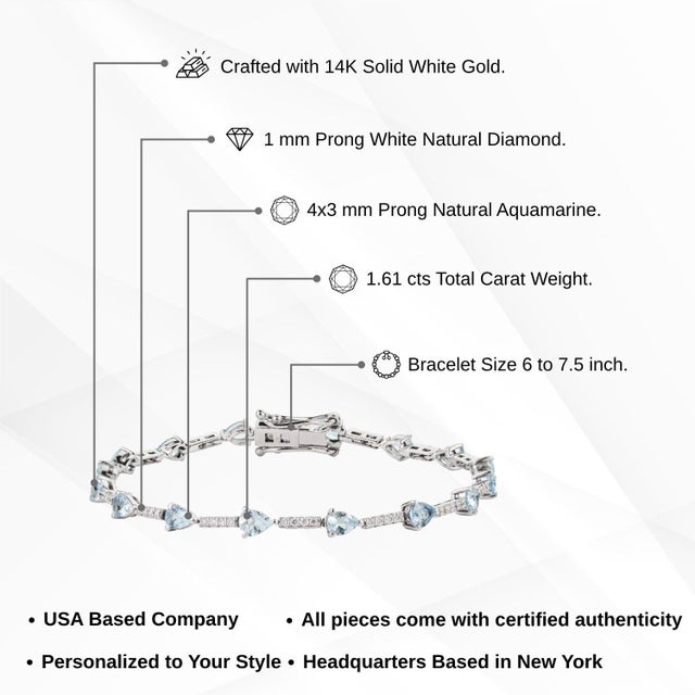 Mexican 1.61ct Pear Cut Aquamarine & Diamond Tennis Bracelet in 14k White Gold For Sale - Image 13 of 18