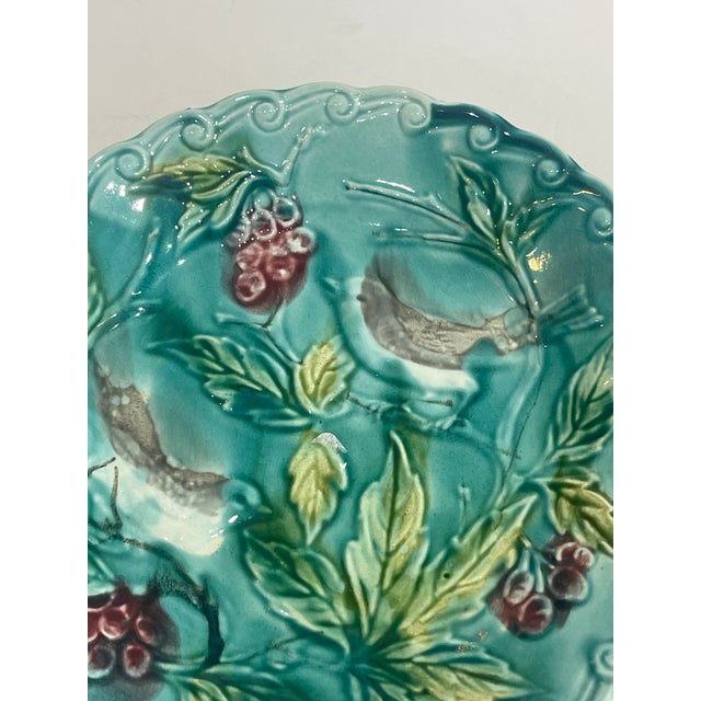 Late 19th Century French Antique Majolica Art Nouveau Bird Plate by Onnaing c.1890 For Sale - Image 5 of 8