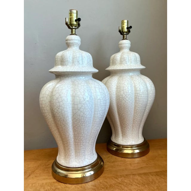 Vintage Crackle Glaze Ceramic Table Lamps - Pair For Sale - Image 4 of 12