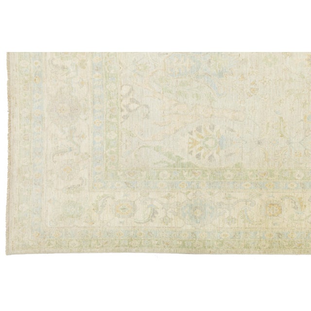 Ivory Modern Oushak Style Hand-Knotted Wool Rug in Ivory, Sage, and Soft Gold 12x15 For Sale - Image 8 of 11