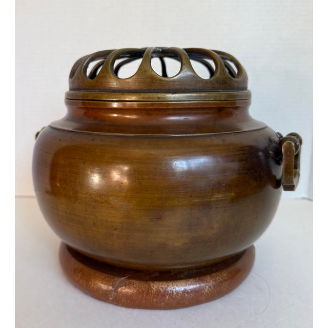 Bronze Antique Meiji Japanese Copper/Bronze Charcoal Hand Warmer or Brazier, Koro Form For Sale - Image 8 of 12