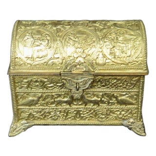 Vintage Gold Plate Continental Casket Jewelry Box For Sale